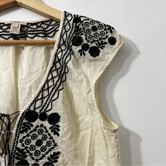 J Crew S Cream 100% Cotton Embroidered Festival Boho Ethnic Sheer Cap Sleeve Top - Picture 3 of 9